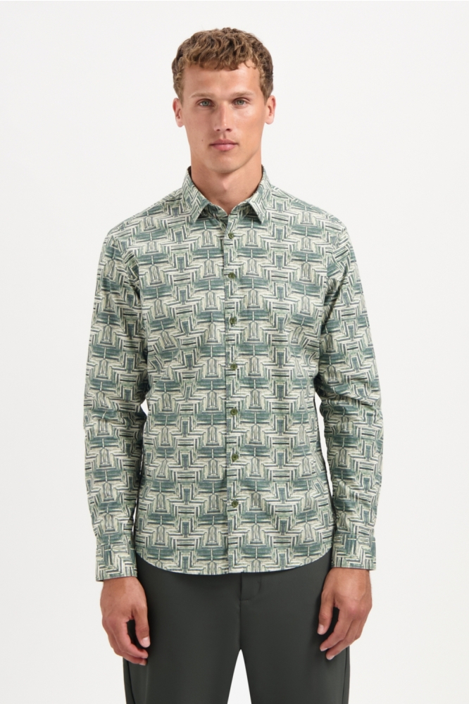 STRETCH SHIRT MET PRINT 29450701 052 DARK GREEN